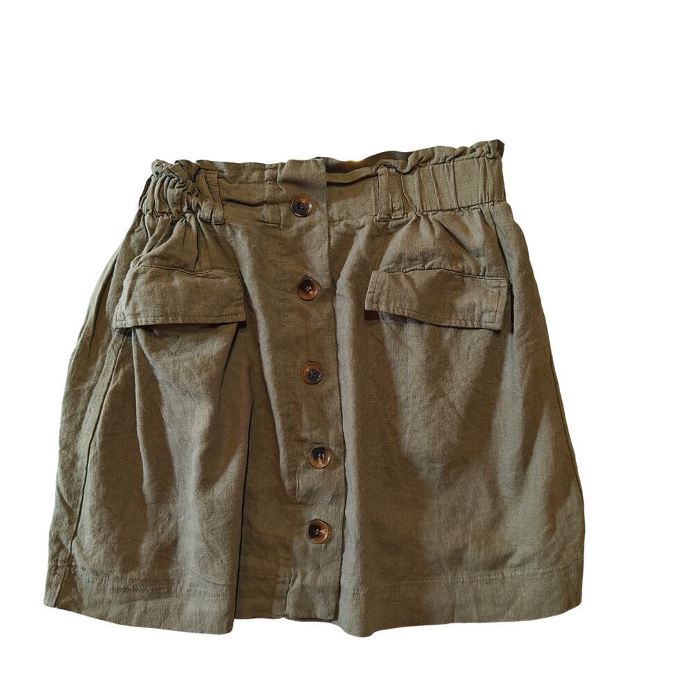 SO Olive Green Linen Blend Mini Skirt Button‎ Front Lined Size Medium